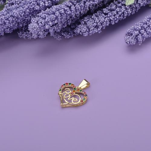 Cubic Zirconia Micro Pave Brass Pendant Heart 18K gold plated DIY & micro pave cubic zirconia nickel lead & cadmium free Sold By PC