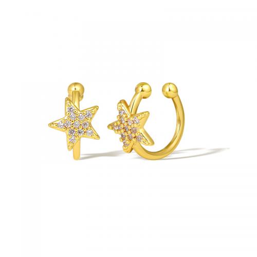 Brass Earring Clip Star 18K gold plated fashion jewelry & for woman & with rhinestone nickel lead & cadmium free Sold By Pair