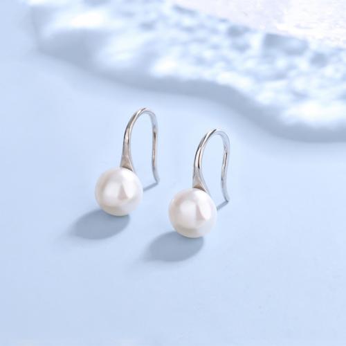 925 Sterling Silver Drop &  Dangle Earrings, with Shell Pearl, platinum plated, fashion jewelry & for woman, nickel, lead & cadmium free, 7.30x14mm, Sold By Pair