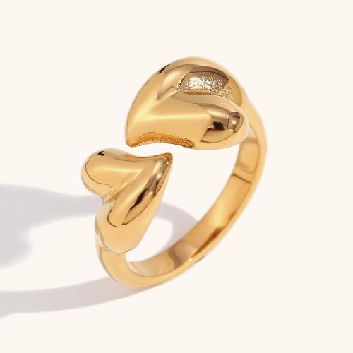 Anel de dedo de aço inoxidável, Aço inoxidável 316L, Coração, 18K banhado a ouro, joias de moda & para mulher, dourado, vendido por PC