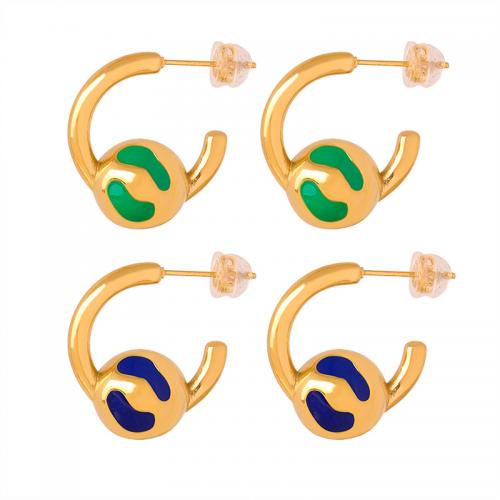Titanium Steel  Earring, Vacuum Ion Plating, fashion jewelry & for woman & enamel, golden, 21x19mm, Sold By Pair