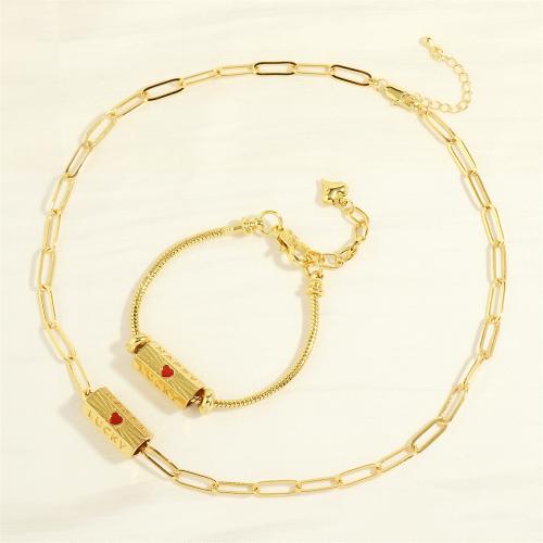 Brass Jewelry Set, with 5cm extender chain, gold color plated, different styles for choice & for woman & enamel, golden, nickel, lead & cadmium free, Length:Approx 40 cm, Approx 22 cm, Sold By PC