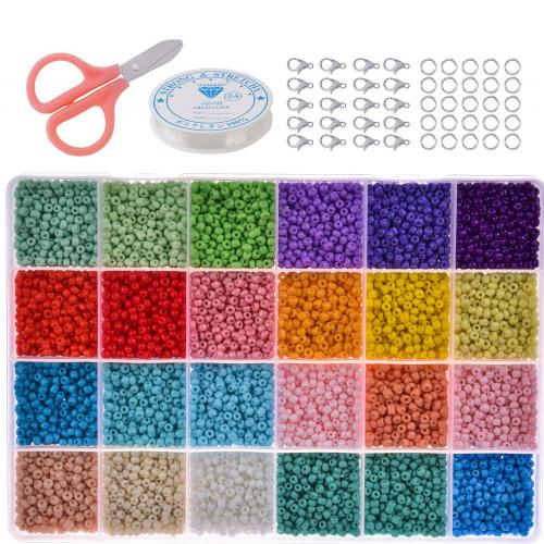 DIY Jewelry Supplies, Glass, with Plastic Box & Elastic Thread & Tibetan Style, stoving varnish, more colors for choice, box:19.5x13.5x2.3cm,beads:3mm, Sold By Box