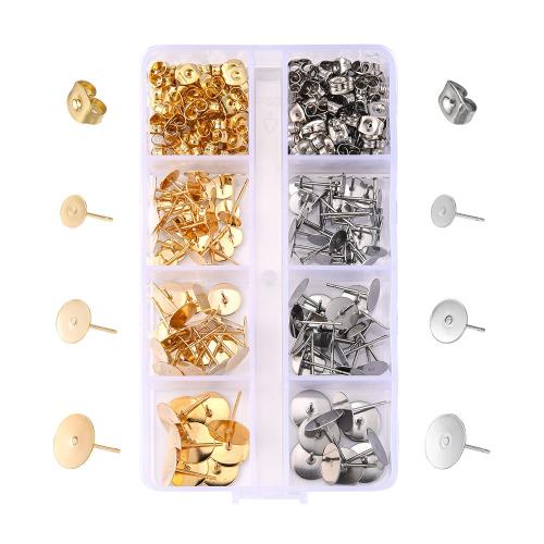 Stainless Steel Earring Stud Component, 304 Stainless Steel, with Plastic Box, Vacuum Ion Plating, DIY, mixed colors, 109x63x15mm, Sold By Box