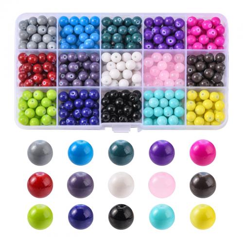Fashion Glass Beads, with Plastic Box, Round, stoving varnish, DIY & 15 cells, mixed colors, 190x100x22mm, Approx 330PCs/Box, Sold By Box