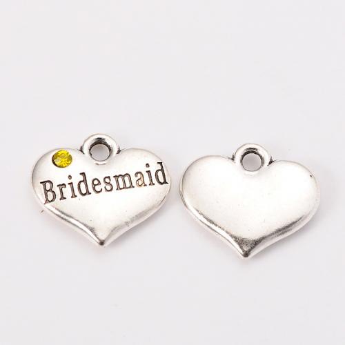 Zinc Alloy Heart Pendants silver color plated DIY & with rhinestone nickel lead & cadmium free Sold By Bag