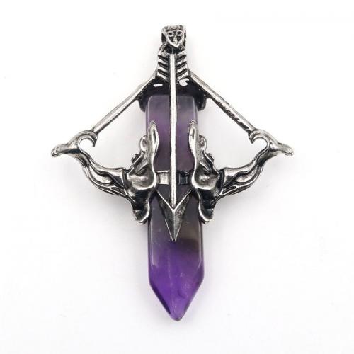 Gemstone Pendants Jewelry Natural Stone with Brass Arrow silver color plated DIY nickel lead & cadmium free Sold By PC