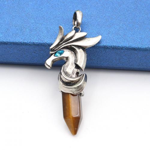 Gemstone Pendants Jewelry Natural Stone with Brass Horse silver color plated DIY nickel lead & cadmium free Sold By PC