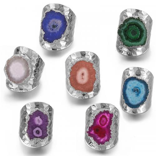 Achát Finger Ring, Sárgaréz, -val Achát, ezüst színű bevonattal, Állítható & divat ékszerek & a nő, több színt a választás, nikkel, ólom és kadmium mentes, inner+diameter:17~20mm, Által értékesített PC