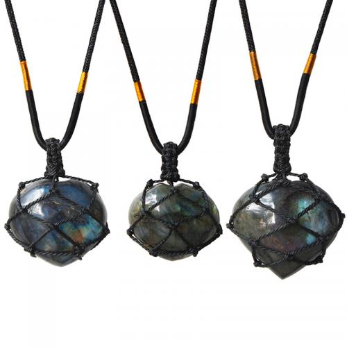 Natural Gemstone Necklace, Labradorite, with Nylon Cord, Adjustable & Unisex, nickel, lead & cadmium free, The size of the pendant is about 15-30mm wide and 35-70mm long., Length:Approx 45 cm, Sold By PC
