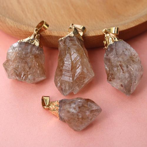 Quartz Gemstone Pendants, Clear Quartz, with Brass, gold color plated, DIY, more colors for choice, nickel, lead & cadmium free, The width of the pendant is about 10-30mm, Sold By PC