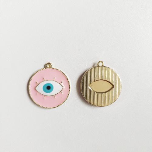 Evil Eye Pendants Zinc Alloy Round gold color plated DIY & enamel nickel lead & cadmium free Sold By Bag