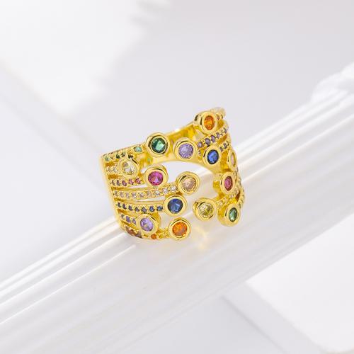 Cubique anneau en laiton Circonia Micro Pave, Rond, Placage de couleur d'or, bijoux de mode & pavé de micro zircon & pour femme, couleurs mélangées, protéger l'environnement, sans nickel, plomb et cadmium, Vendu par PC