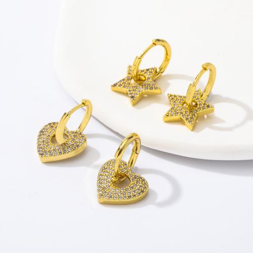 Cubic Zirconia Micro Pave Brass Earring Round gold color plated fashion jewelry & micro pave cubic zirconia & for woman nickel lead & cadmium free Sold By Pair
