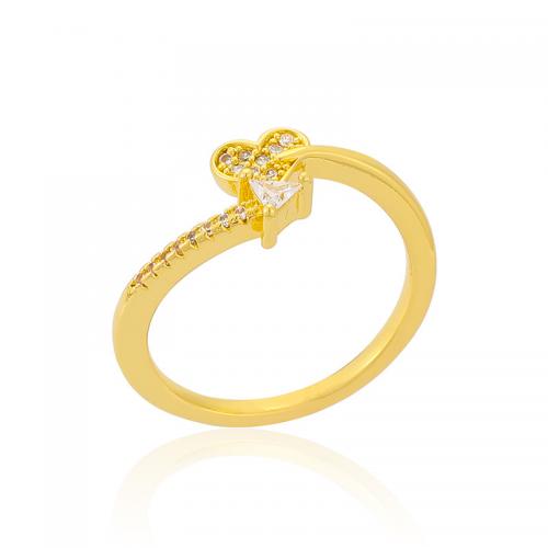 Cubic Zirconia Micro Pave Brass Ring Heart gold color plated fashion jewelry & micro pave cubic zirconia & for woman nickel lead & cadmium free Inner Approx 22mm Sold By PC