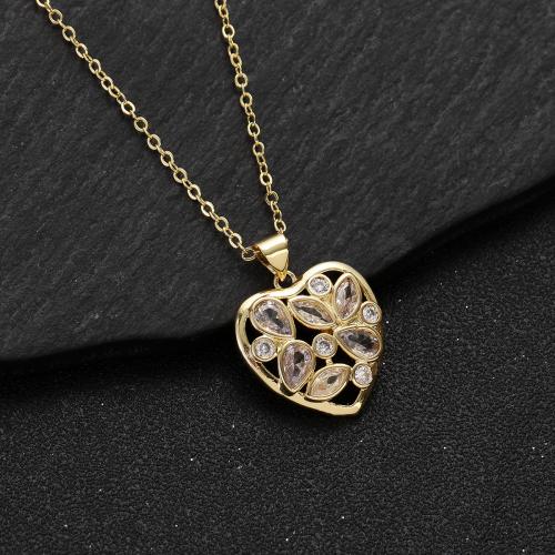Cubic Zircon Micro Pave Brass Necklace, with 5CM extender chain, Heart, gold color plated, fashion jewelry & micro pave cubic zirconia & for woman, more colors for choice, nickel, lead & cadmium free, 25x20mm, Length:44 cm, Sold By PC