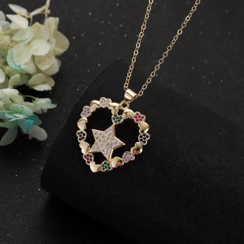 Cubic Zircon Micro Pave Brass Necklace with 5CM extender chain Heart gold color plated fashion jewelry & micro pave cubic zirconia & for woman nickel lead & cadmium free Length 44 cm Sold By PC