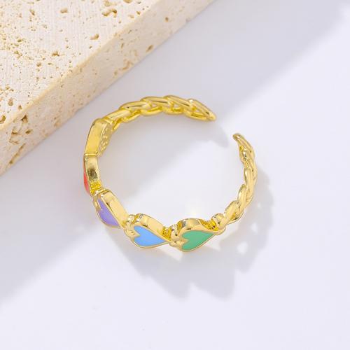 Brass Finger Ring, Heart, gold color plated, fashion jewelry & for woman & enamel, mixed colors, nickel, lead & cadmium free, Inner Diameter:Approx 21mm, Sold By PC