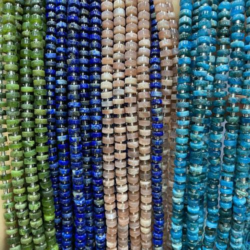 Gemstone Jewelry Beads, Natural Stone, Flat Round, DIY & different materials for choice, more colors for choice, 6x4mm, Approx 80PCs/Strand, Sold By Strand