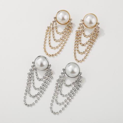 Zinklegierung Ohrstecker, mit Kunststoff Perlen, plattiert, Modeschmuck & für Frau & mit Strass, keine, frei von Nickel, Blei & Kadmium, 27x25mm, verkauft von Paar