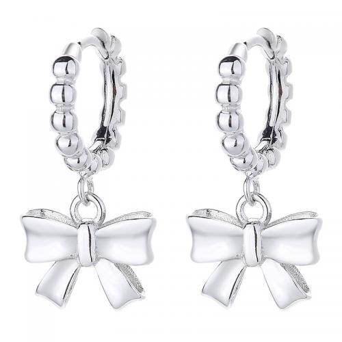 Huggie Hoop Drop Earring 925 Sterling Silver Bowknot plated for woman Sold By Pair