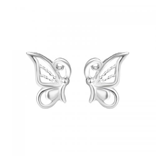 Brass Stud Earring, Butterfly, plated, for woman, platinum color, 8x5mm, Sold By Pair