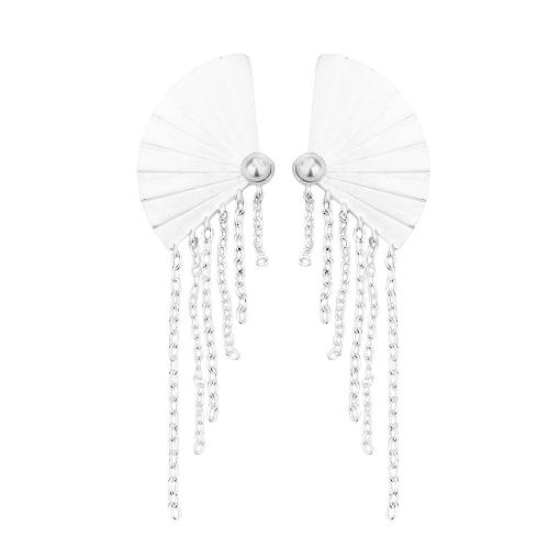 Messing Tropfen Ohrringe, mit Kunststoff Perlen, plattiert, für Frau, Silberfarbe, 21x73mm, verkauft von PC
