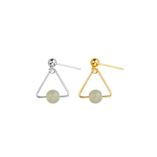 Brass Stud Earring, with Hetian Jade, plated, for woman, more colors for choice, 22mm, Sold By Pair