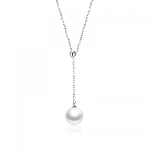 925 Sterling Sølv Halskæde, med Glass Pearl, med 2inch extender kæde, Runde, platineret, for kvinde, Længde Ca. 16.5 inch, Solgt af PC