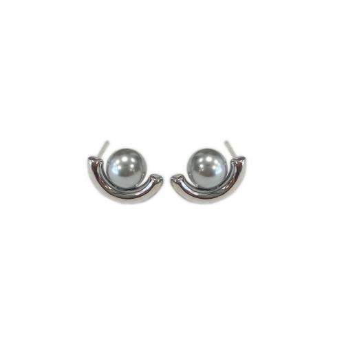 925 Sterling Sølv Stud Earring, med Glass Pearl, Geometrisk mønster, forgyldt, Koreansk stil & for kvinde, flere farver til valg, 11.70x8.50mm, Solgt af par