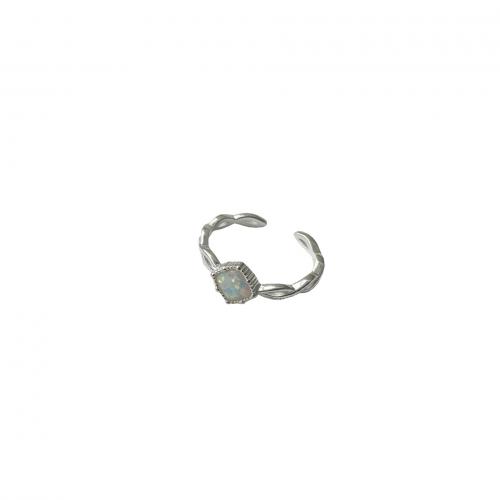 925 пробы Манжеты палец кольцо, с опал, Геометрический узор, Корейский стиль & Женский, серебряный, размер:7, продается PC