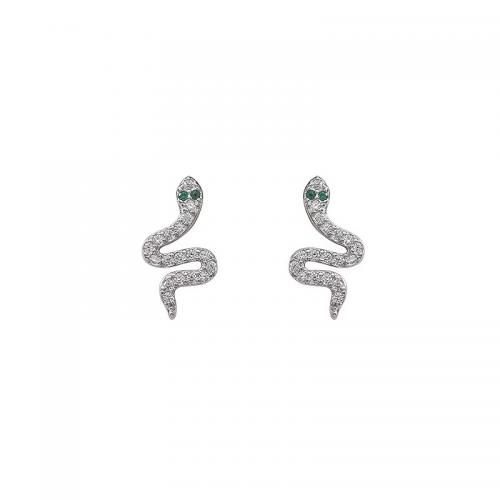 925 Sterling Silver Stud Earring Snake platinum plated Korean style & micro pave cubic zirconia & for woman Sold By Pair