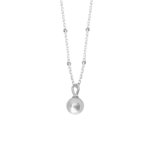 925 Sterling Silver Necklace with Glass Pearl with 2inch extender chain Round plated cross chain & Korean style & for woman Length Approx 15.7 Inch Sold By PC
