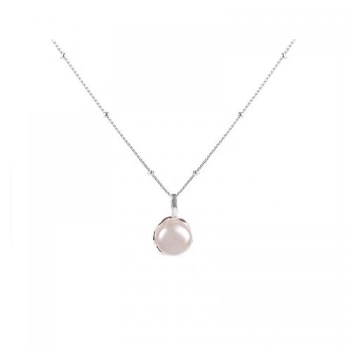 925 Sterling Silver Necklace with Freshwater Pearl with 2inch extender chain Korean style & for woman silver color Length Approx 16.1 Inch Sold By PC