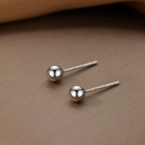 925 Sterling Silver Stud Earring Round Korean style & for woman 5mm Sold By Pair