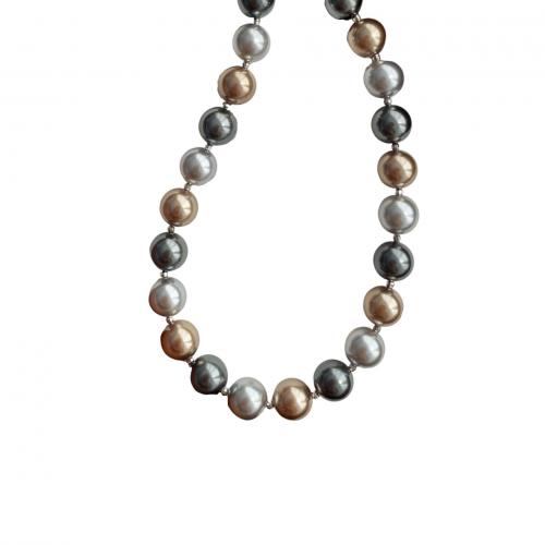 Glasperlen Halskette, mit 925er Sterling Silber, mit Verlängerungskettchen von 2inch, rund, platiniert, Koreanischen Stil & für Frau, Länge:ca. 16.5 ZollInch, verkauft von PC