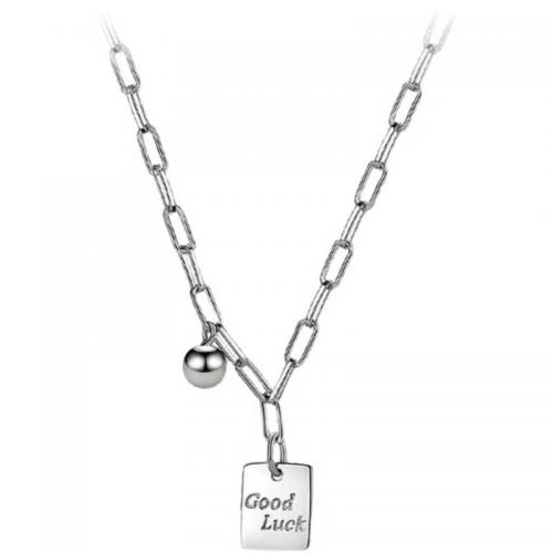 925 Sterling Silver Necklace, with 2inch extender chain, Geometrical Pattern, platinum plated, with letter pattern & for woman, Length:Approx 15.4 Inch, Sold By PC