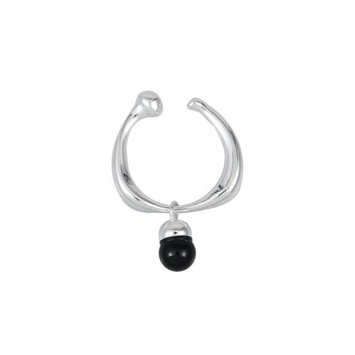 925 Sterling Silver Cuff Finger Ring, with Black Agate, vintage & for woman, silver color, US Ring Size:6.5, Sold By PC