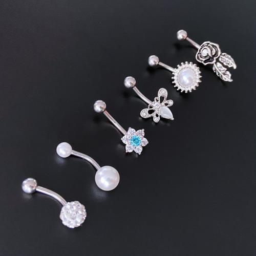 316L Stainless Steel Belly Ring with Plastic Pearl Unisex & with rhinestone Sold By PC