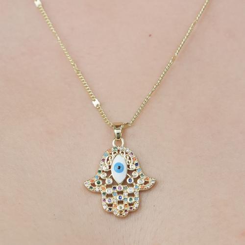 Evil Eye Jewelry Necklace, Brass, gold color plated, fashion jewelry & different styles for choice & micro pave cubic zirconia & for woman & enamel & hollow, more colors for choice, nickel, lead & cadmium free, Length:Approx 45-50 cm, Sold By PC