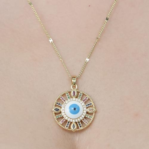 Evil Eye Jewelry Necklace Brass gold color plated fashion jewelry & micro pave cubic zirconia & for woman & enamel & hollow nickel lead & cadmium free Length Approx 45-50 cm Sold By PC
