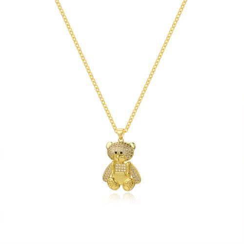 Cubic Zircon Micro Pave Brass Necklace with 5cm extender chain Bear 18K gold plated micro pave 57 pcs cubic zirconia & fashion jewelry & for woman nickel lead & cadmium free Length Approx 45 cm Sold By PC