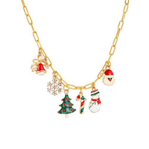 304 Stainless Steel Šperky Set, barva pozlacený, Vánoční design & módní šperky & různé styly pro výběr & pro ženy & smalt, nikl, olovo a kadmium zdarma, Prodáno By PC