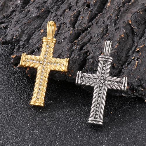 Stainless Steel Cross Pendants, 304 Stainless Steel, Unisex & with rhinestone, more colors for choice, 51x29mm, Sold By PC