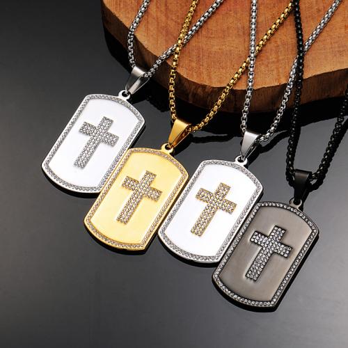 Titanium Steel Necklace, fashion jewelry & for man & with rhinestone, more colors for choice, Length:Approx 60 cm, Sold By PC