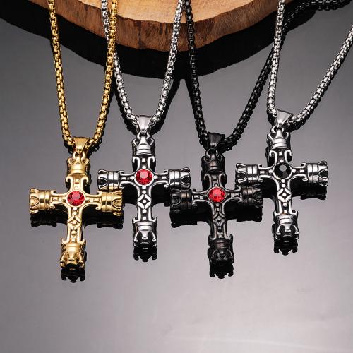 Titanium Steel Necklace, Cross, fashion jewelry & for man & with rhinestone, more colors for choice, Length:Approx 60 cm, Sold By PC