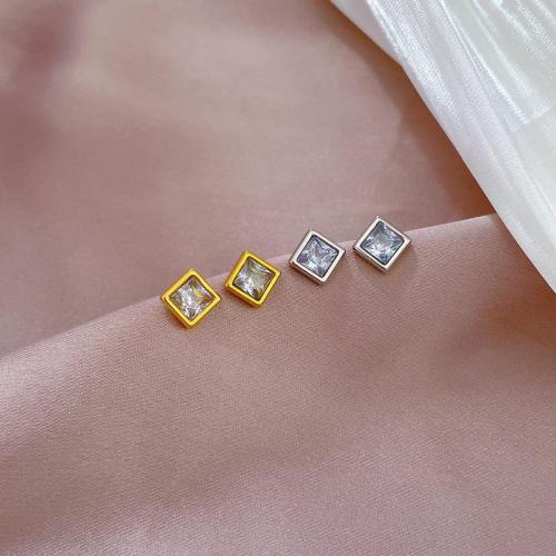 Titanium Steel  Earring, Square, fashion jewelry & micro pave cubic zirconia & for woman, more colors for choice, 10mm, Sold By Pair