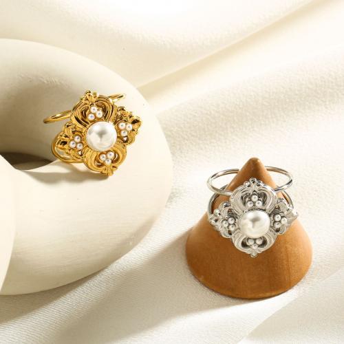 Titanium Čelik Finger Ring, s Plastična Pearl, modni nakit & za žene, više boja za izbor, inner diameter 17mm, Prodano By PC