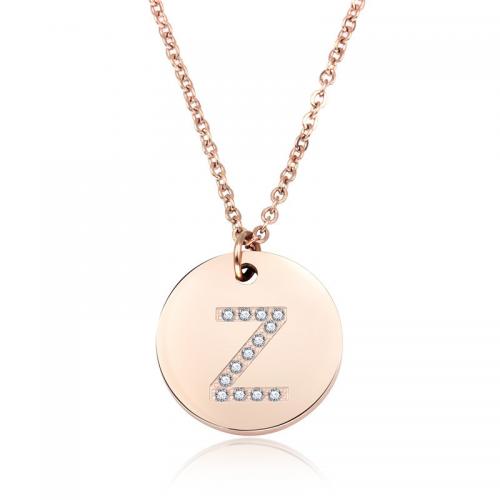 Stainless Steel Jewelry Necklace 316L Stainless Steel with 5cm extender chain Unisex & with rhinestone rose gold color Length Approx 50 cm Sold By PC