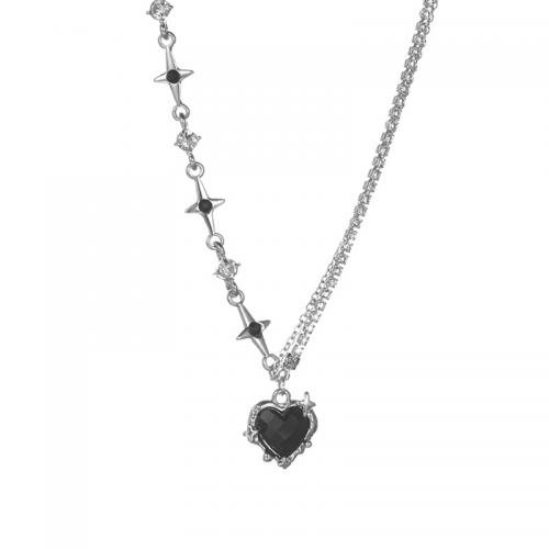 Par halskæde, 304 rustfrit stål, Heart, mode smykker & Unisex & Micro Pave cubic zirconia, oprindelige farve, Længde Ca. 45 cm, Solgt af PC